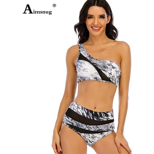 Women One Shoulder Bikini Set High Cut Two Pieces Swimwear Fashion 3D Print Swimsuits 2PCS Swim Outfits Sexy Femme Clothing 2021