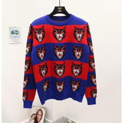 Autumn Winter Desinger Pullover Loose Tiger Printed Sweater For Women Female Vintage Long Sleeve Jumpers