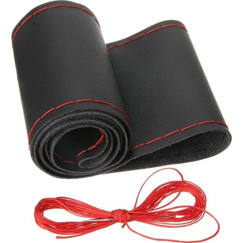 1 Roll 38CM DIY Hand Sewing Microfiber Leather Steering Wheel Cover Red Line For Car Decoration with Needle Thread Interior Kits