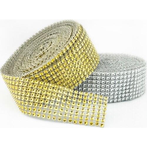 1Roll 4cm*2meter Bling Diamond Mesh Wrap Ribbon Silver Rhinestone Tulle Mesh Roll Tape For Wedding Cake Decoration