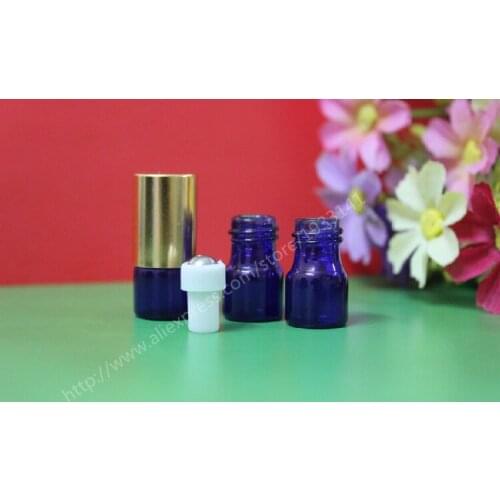 10pcs 1ml blue roll on roller bottles for essential oils roll-on refillable perfume bottle deodorant containers with gold lid