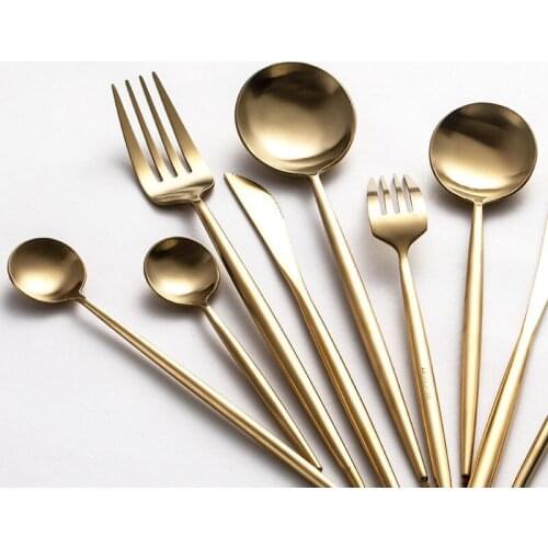 2pcs European stainless steel golden knife fork and spoon high-end three-piece steak knife and fork household dinnerware set