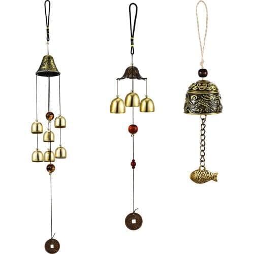 3 Pieces Feng Shui Wind Bell Lucky Wind Chimes Chinese Metal Bell Vintage Dragon and Fish Feng Shui Hanging Chime for Good Luck
