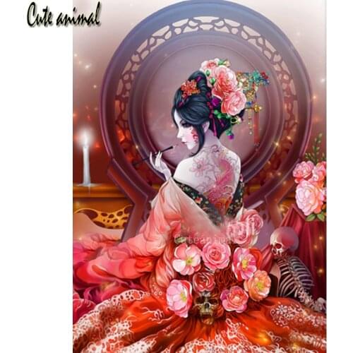 5D Diamond Painting Japanese geisha woman flower Full Square Round Drill Diamond Embroidery Diamond Mosaic Home Handmade gift