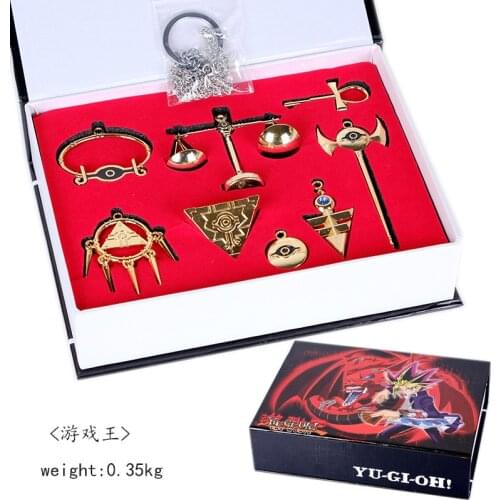 8pcs/box Yu Gi Oh necklace keychains pendant toy Yu-Gi-Oh! Millenium emperors cosplay key Triangle logo alloy pendant gift