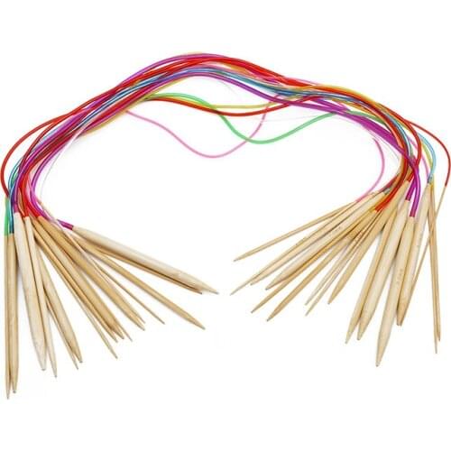 80cm Sewing Tools 16 sizes/set Circular Bamboo Knitting Needles Set With Colored Tube QB895074
