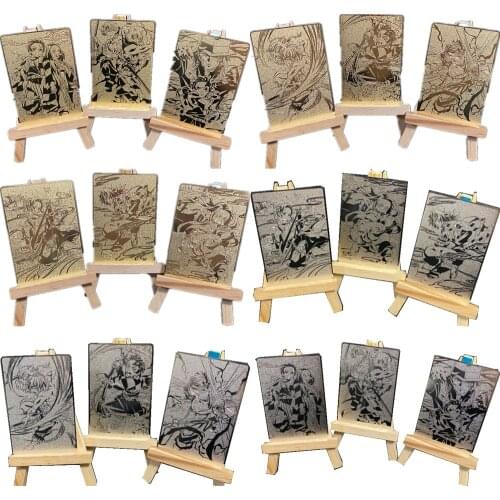 9Pcs/set Demon Slayers Blade Animation Peripheral Metal Card Collection Decoration Kids Toy Gift