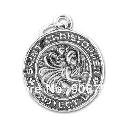 Antique silver color religious St Christopher protect us pendant charm