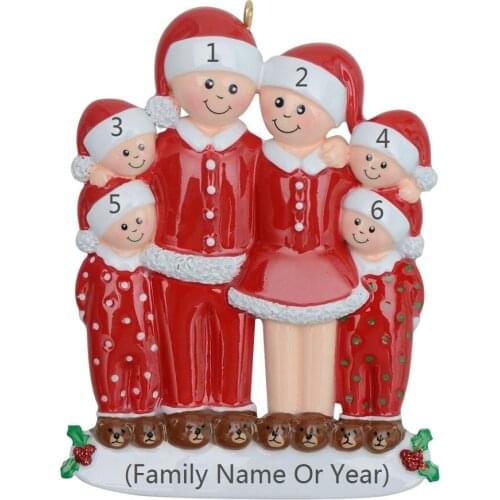 Free Personalization - Red Pajama Family of 6 Personalized Christmas Tree Ornament Decoration Christmas Holiday Creative Gift