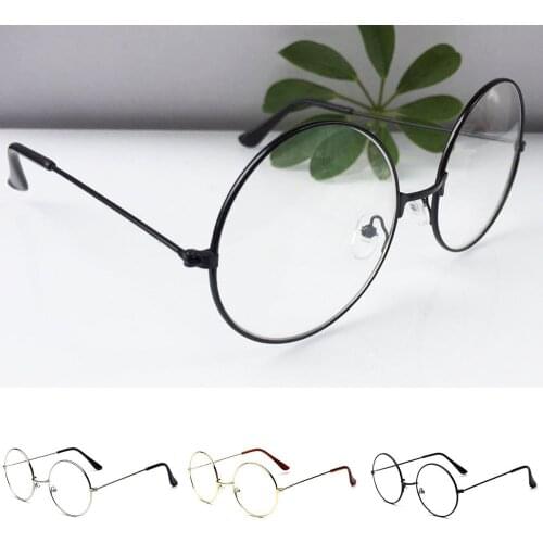Large Oversized Round Plain Glasses Retro Metal Frame Clear Lens Circle Eyewear For Women Men Eye Care Decorative Tool