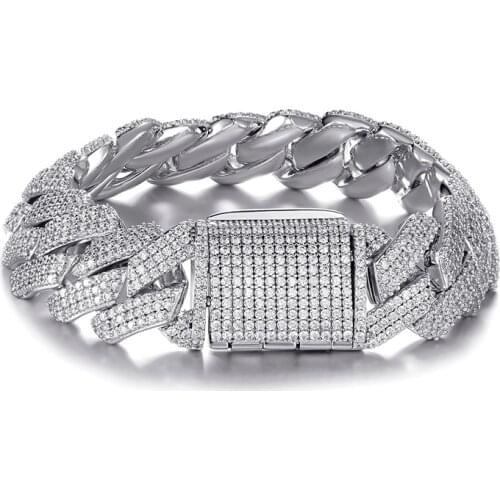 D&Z New 19mm Miami Cuban Link Bracelet 3Rows Stones Bling AAAA Zirconias Charm For Mens Hip Hop bracelet Women Jewelry