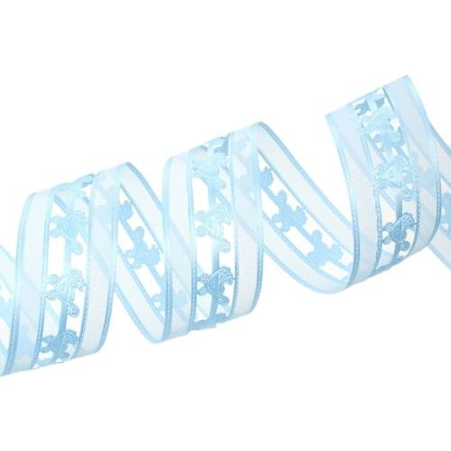 DoreenBeads Organza Satin Baby Shower Ribbon gift packing DIY crafts headband wedding Blue Baby Carriage Boy 4cm,1 Roll(18.4M)