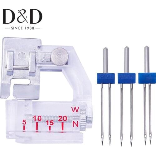 D&D 3Pcs Double Twin Sewing Machine Needle & Home Adjustable Bias Sewing Machine Presser Feet DIY Craft Sewing Machine Parts
