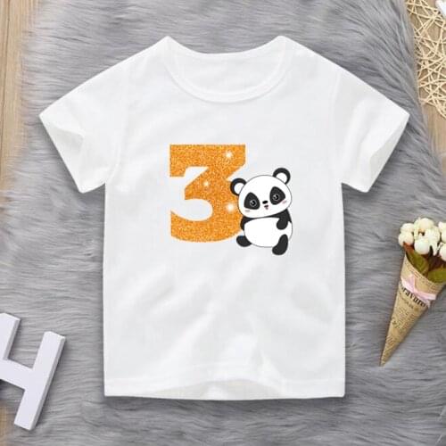 Kids Birthday Number 1~9 Panda Cartoon Print T-shirts Boy&Girl Cute Animal Funny Childrens Gift Tshirt Baby Kawaii Tops