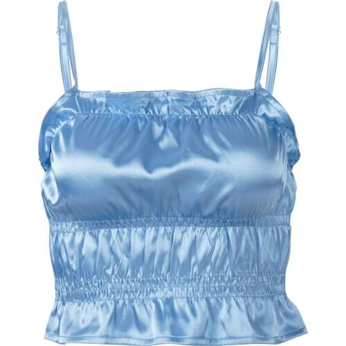 Women Summer Adjustable Spaghetti Strap Pleated Crop Top Backless Ruffle Camisole Exotic Tanks Vest for Club Stage Performance