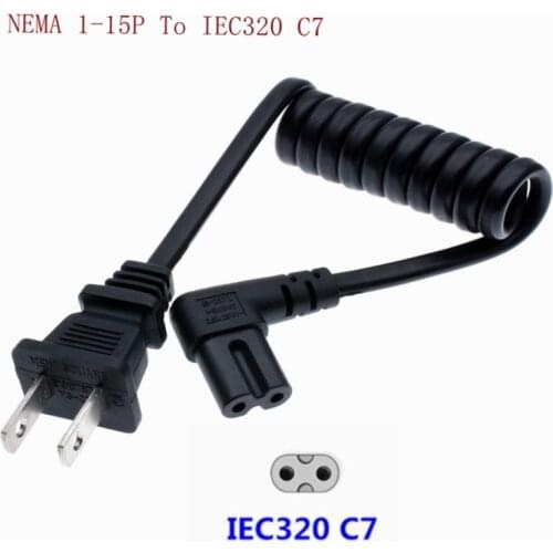 JP US NEMA 1-15P 2PIN Plug To IEC320 C7 AC Short Portable Cord 2 Prong C7 Angled 20cm PU Spring Power cable 10-30cm Retractable