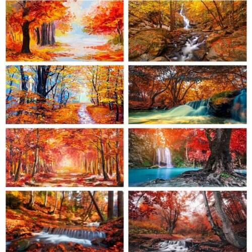 5D Full Round Drill Diamond Painting Red Tree Picture Forest Scenery Pattern Mosaic Home Decor Embroidery Diamond Painting Craft