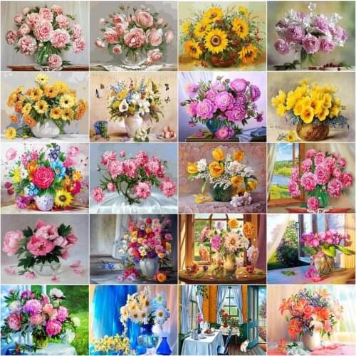 CHENISTORY Oil Painting By Numbers Flower Kits For Adults Acrylic Paint Drawing Canvas DIY Picture 40x50cm Framed Wall Decor
