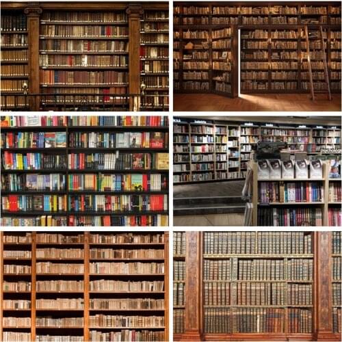 Laeacco Library Old Wooden Bookshelf Books Study Child Interior Photographic Backdrops Photo Backgrounds Photocall Photo Studio