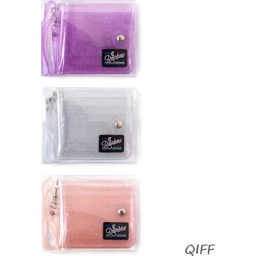 Summer Transparent ID Card Holder PVC Folding Short Wallet Women Girl Glitter Business Cards Case Korea Purse with Lanyard