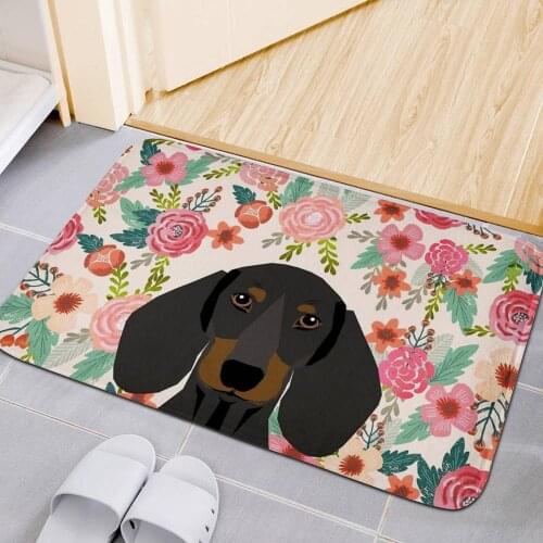 Upetstory Cute Floral Dachshund Dog Print Floor Door Mat Flannel Entrance Doormat Carpet Nonslip Kitchen Living Room Area Rugs