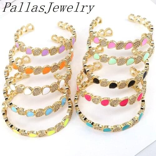 3Pcs Fashion colorful enamel cuff bangle,hot cz micro pave drop enamel summer Luxury Wristband bracelet Women Jewelry