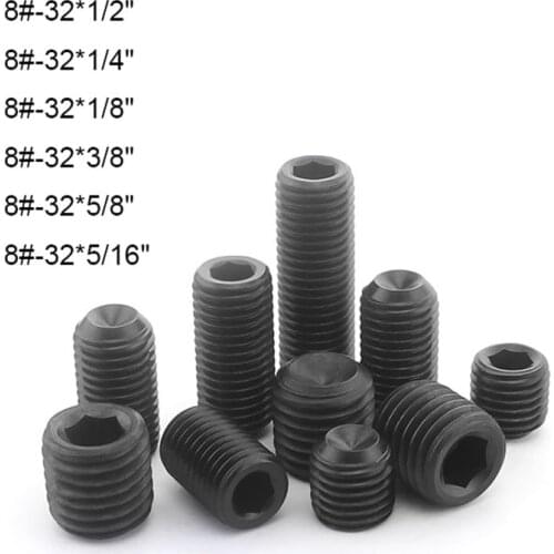 UNC 8#-32 Hexagon Hex Socket Set Screws 12.9 Grade High Tensile Carbon Steel Cup Point Grub Screws Allen Bolt 10pcs
