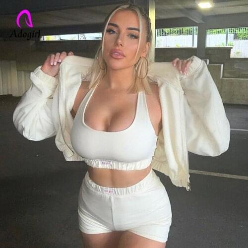 Solid Casual Two Piece Sets Women Fitness Sleeveless Crop Top and Biker Shorts Matching Set Summer Jogger Set Athleisure Outfits