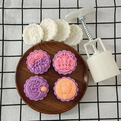 Plastic Mooncake Mold 50g Stamp Cookie Cutter Cake Mold Hand Pressure Baking Accessories Mid-Autumn Festival Kitchen Gadget