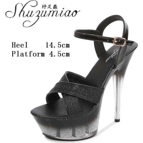 Cross Belt Sexy Sequins Women Nightclub Show Platform Super High Heel Sandals 14 CM Party Club Stripper Model Pole Dancing Shoes