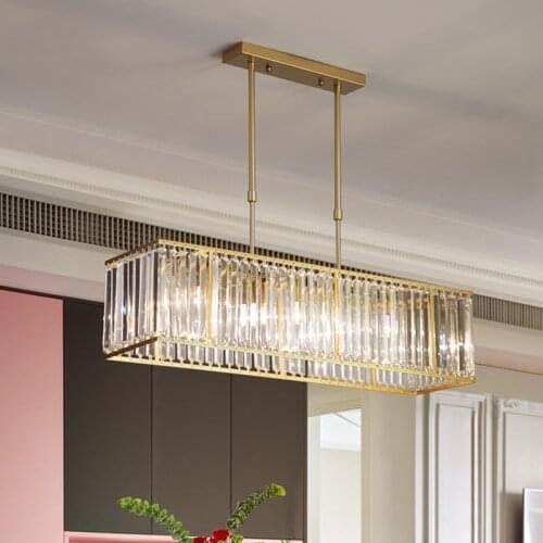 Retro Dining Room Straight Metal Led E14 Pendant Lights Lustre K9 Crystal Rod Hanging Lamp Indoor Lighting Luminarias Lamparas