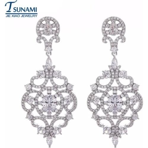 Luxury micro pave cubic zirconia earrings teamed The bride of 4 kinds of color zircon earrings