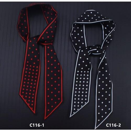 Fashion Euro Black Dot LinePrint Twill Silk Scarf Women Striped Headband Handle Bag Ribbon Luxury Brand Summer Small Scarves