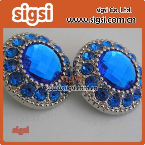 Blue crystal elegant acrylic rhinestone button for clothing decoration