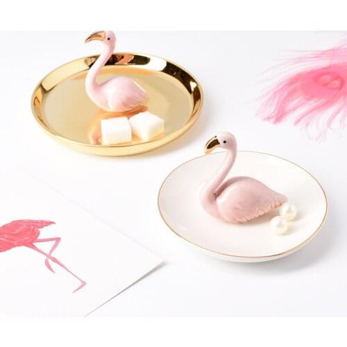 Nordic INS Home Decoration Ceramic Flamingo Jewelry Plate Jewelry Dish Ceramic Tray Ring Holder Ring Dish Dish Ceramic Animal