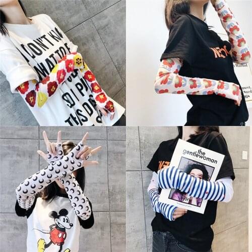 Howfits Women Girl UV Sun Protective Against Thin Silk Arm Sleeves Long Summer Driving Korea Half Finger Sleeve Cover Cycling