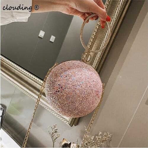 New style chain bag womens temperament dinner bag clutch bag color crystal ball shoulder bag wedding wallet handbag