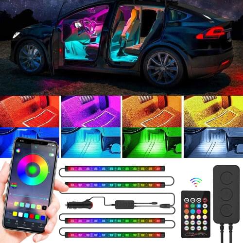 Waterproof 4 in 1 Bluetooth APP Control RGB LED Car Interior Decoration Light Strip Car Atmosphere Ambient Lamp Light USB Charge