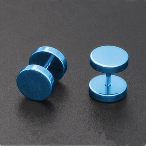 Top quality Vacuum plating blue Titanium steel Prevent allergy circular The barbell Dumbbells Earrings blue