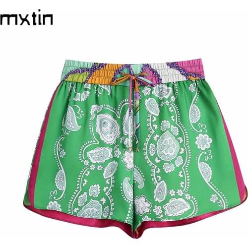 2021 Women Summer Vintage Patchwork Print Sweatpants Shorts Fashion Bow Elastic Waist Female Casual Streetwear Short Mujer