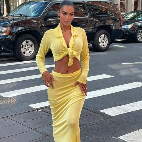 Autumn Solid Sexy 2 Two Piece Skirts Set Women Outfits Black Long Sleeve Crop Top Women 2021 Skinny High Waist Dress Sets