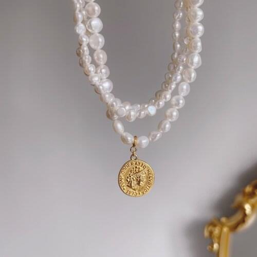 Silvology 925 Sterling Silver Multi-layer Baroque Pearl Figure Pendant Necklace for Women Coin Portrait 2021 Designer Jewelry