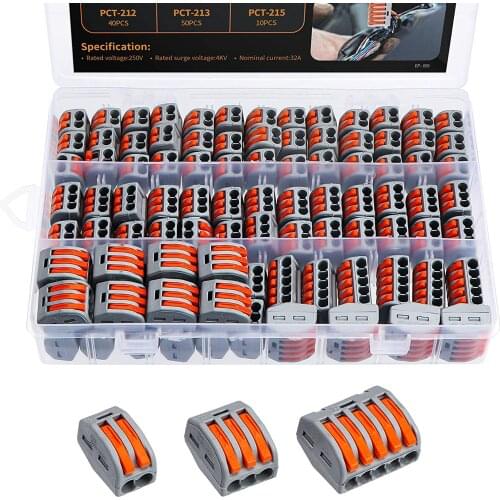 100 pcs Electrical Connectors Block Wire Connectors with Spring Push Lever Lever Connector for Solid Stranded and Flexible Wire