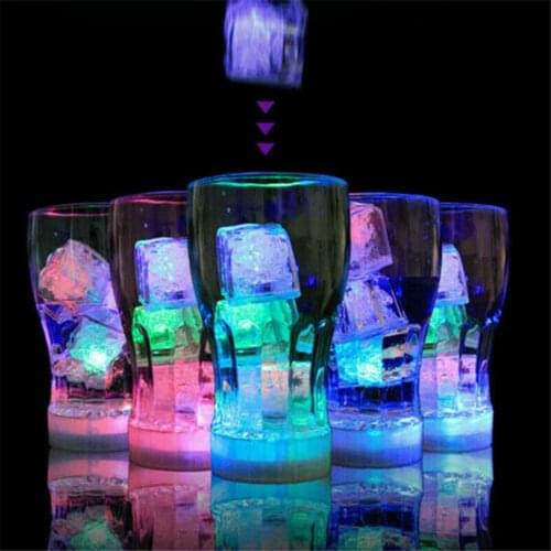12Pcs LED Glowing Light Up Ice Cubes Slow Flashing Color Changing Cup Light Without Switch Wedding Party Halloween Decoration