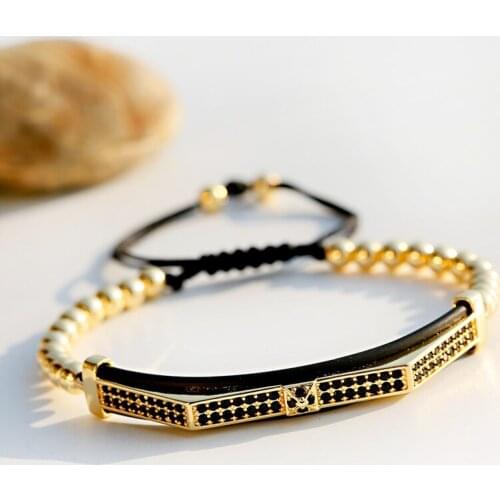 2019 Luxury CZ Black Zircon Bracelets Geometric Long Tubes Copper Beads Macrame Men Bangles For Women Jewelry Bileklik