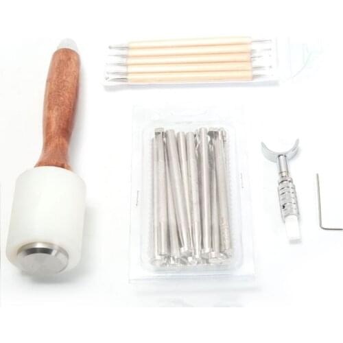 25Pcs/Set Leathercraft Tools Wooden Steel Leather Carved Hammer Printing Tool Sewing Handmade Kit Suit DIY Accessories