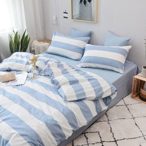 100% cotton Wash cotton 3pcs duvet cover sets(1pcs duvet cover+2pcs pillowcase) white blue stripes 3pcs bedding sets