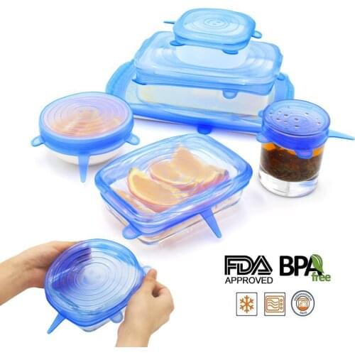 6PCS Airtight Wrap Reusable Magic Silicone Stretch Food Cover Pot Lids Universal Vacuum Fresh Seal Saver Fruit Kitchen Cooking