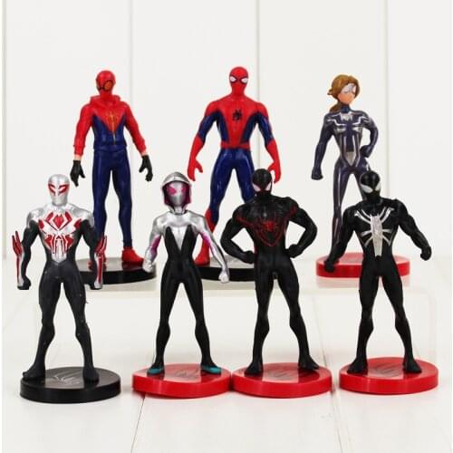 7pcs/lot 10cm Spiderman Figure Toy Spider Woman Black Venom Cartoon Model Dolls