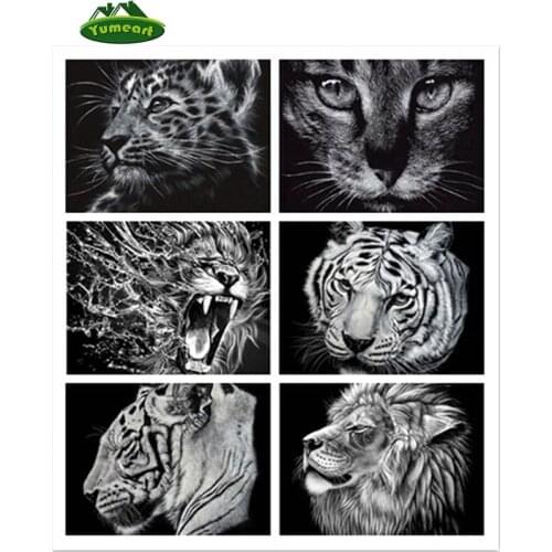 DIY 5D Diamond Painting Cross Stitch Full Diamond Embroidery Tiger Cat Lion Mosaic Pasted Painting Black & White Animal Portrait